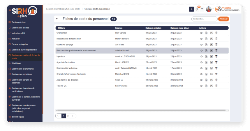 Fonctionnalité Gestion et suivi personnel