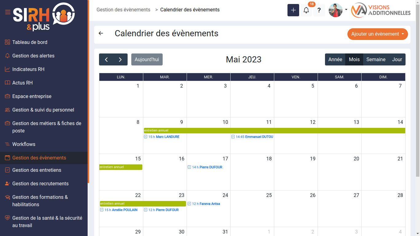 Gestion des évènements